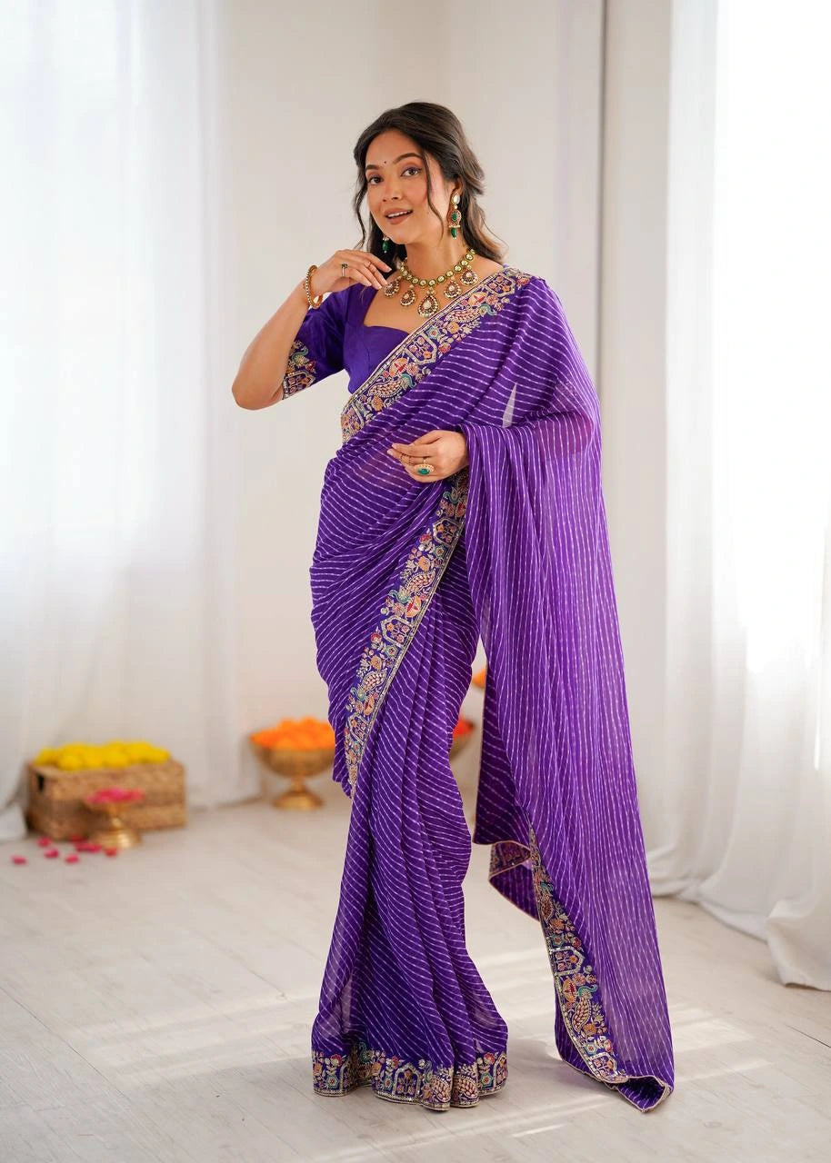 Soft Purple Faux Georgette Saree Kalyanja Fashion